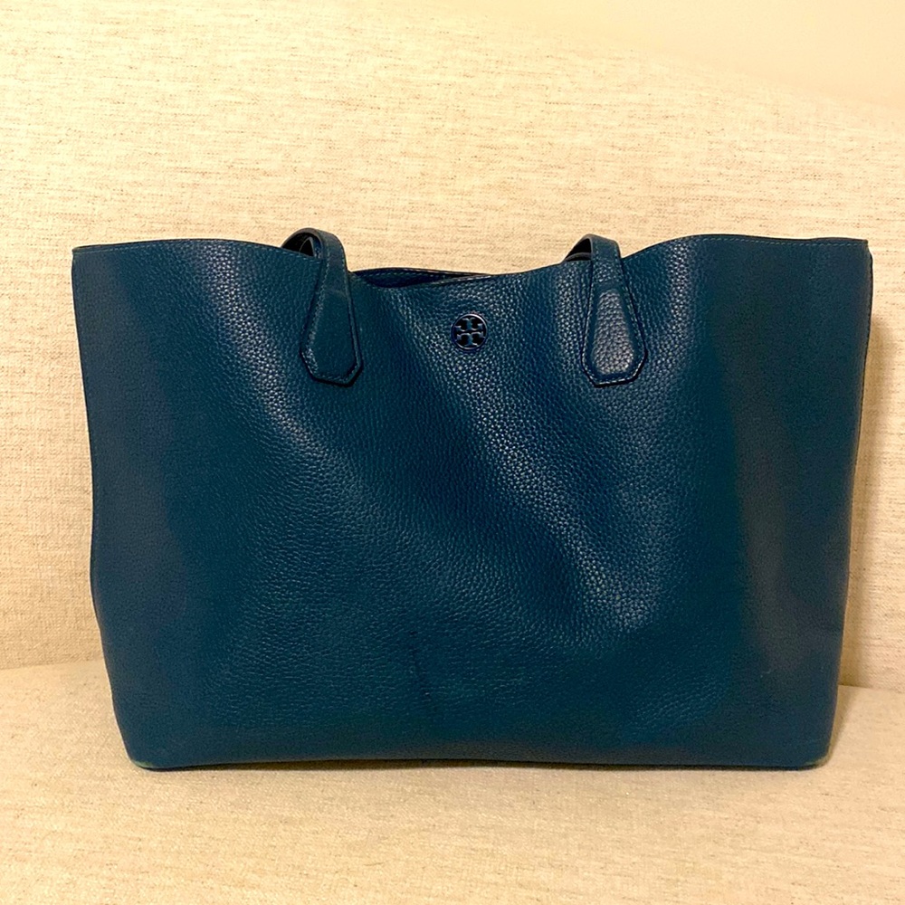 Brand new Tory Burch teal leather tote bag
